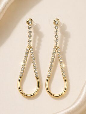 Sparkling Gold Teardrop Earrings | Long Crystal Drop | Elegant Statement Jewelry